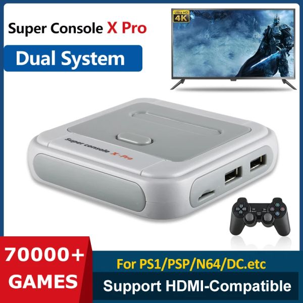 Consoles Super Console X Pro rétro HD WiFi Mini TV Video Game Player pour PSP / PS1 / N64 / DC Games Double Système Intégré 70000+ Jeux classiques
