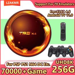 Consoles Ultimate Gaming Experience T95X4 32G + 256G Storage Android TV Euelec 4.6 Rétro 70000 + Console de boîte de jeux pour le cadeau de l'enfant PS1 / PSP