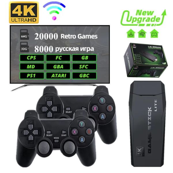 Consolas Consola de videojuegos 2.4G Controlador inalámbrico doble Game Stick 4K 20000 Juegos 64 Juegos retro de 32 GB para PS1 / GBA Boy Regalo de Navidad