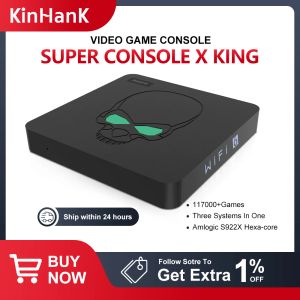 Consoles Console de jeu vidéo Kinhank Super Console X King Retro 4K TV Box Box Build 117000 Games pour PSP / PS1 / SNES WiFi 6 TV Box S922X