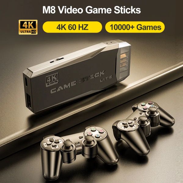 Consolas Consola de videojuegos M8 Stick 2.4G Controlador inalámbrico Retro Game Sticks 4K 3550/10000/20000 TV Juegos portátiles para PS1 GBA MAME