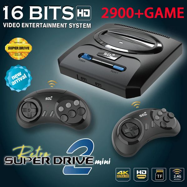 Consolas Salida HD inalámbrica Consola de videojuegos de TV de 16 bits para Sega Mega Drive Incorporado 2900+ Juegos retro Compatible con tarjeta TF