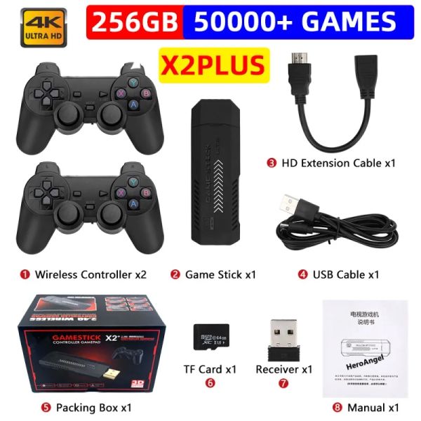 Consolas X2 PLUS Caja de juegos 3D Consola de videojuegos retro 2.4G HD Sistema de controladores inalámbricos 4.3 50000 juegos 40 emuladores Caja de juegos