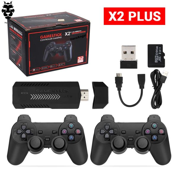 Consolas X2 PLUS 3D Game Box Consola de videojuegos retro 2.4G HD Sistema de controladores inalámbricos 4.3 50000 juegos 40 emuladores para SEGA/PSP/PS1