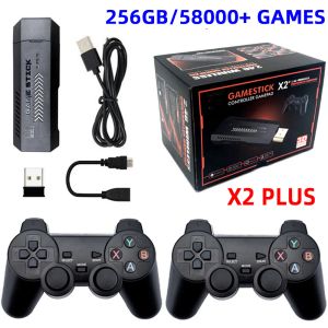 Consoles x2 Plus Video Game Stick 1080p Console 2.4G Double Contrôleur sans fil 58000 Jeux 256 Go Retro Games pour PSP PS1 FC Boy Gift
