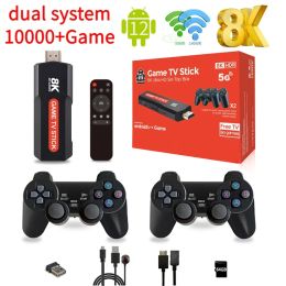 Consoles X2 Smart Game Stick Android 12 Amlogic S905 Dual Controller Retro Game Consoles HD 8K Dual WiFi 4G 5G N64 GBA 64GB 10000 Game