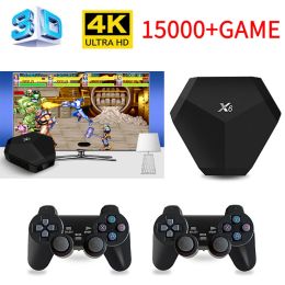 Consoles X6 Games Box Console de jeu HD 4K 3D HDMI avec double contrôleur de jeu sans fil 15000 jeux 64GB Jeu rétro classique