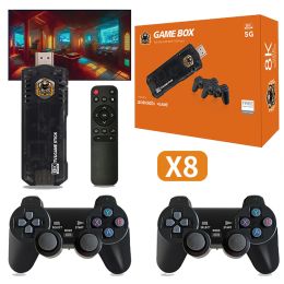 Consoles x8 jeu Stick 4k 3D jeux arcade rétro vidéo de jeu vidéo Double contrôleur Android 10 HD TV double système pour les cadeaux de Noël