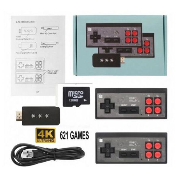 Consoles Y2 USB Wireless Handheld TV Video Console Build en 621 jeux pour NES Retro Dendy Console Portable Retro Game Stick