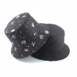 Constellation Galaxy Stars Print Panama Hat Cap Reversible Bucket Summer Sun S for Women Men Gorro