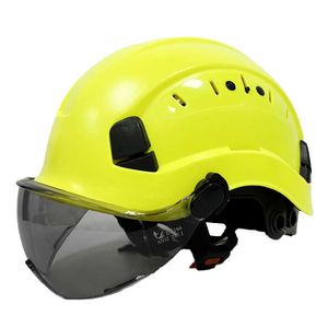 Casco de seguridad para construcción con gafas, visera, casco duro de ABS con ventilación, protección para la cabeza de trabajo Industrial, equipo de rescate CE EN397