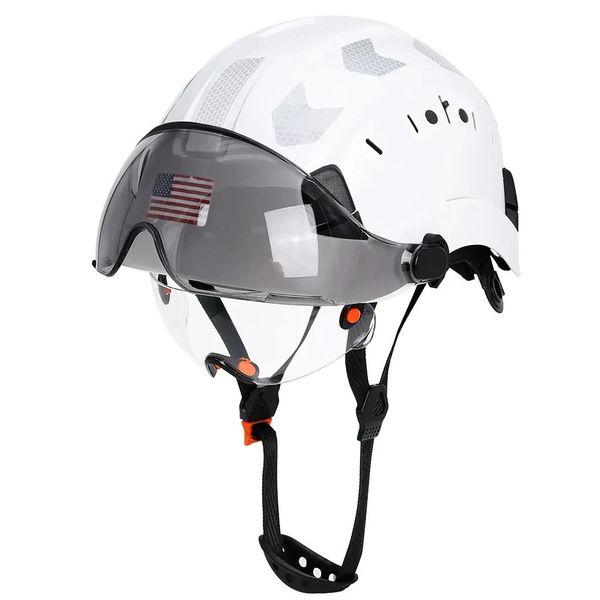 Casque de sécurité de construction avec visière lunettes intégrées autocollants réfléchissants ABS casque de sécurité ANSI travail industriel CE casquette d'ingénieur 240322