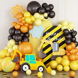 Thème de construction Black jaune ballons orange Garland set pour les enfants de fête d'anniversaire pour enfants 231221