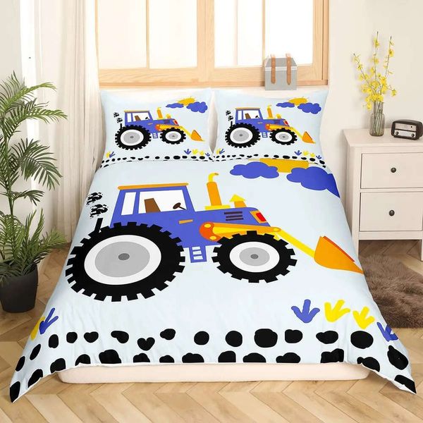 Vehículos de construcción Conjunto de ropa de cama para niños Excavador de niños DUVET Kids Cartoon Tractor Tractor Camión de poliéster Soft Polyester Cubierta de edredón