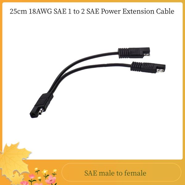 Consume electronics 2 unids/lote 25 cm 18 AWG SAE 1 a 2 SAE Cable de extensión de alimentación Y Adaptador divisor Coche Solar Liberación rápida Desconectar DC Carga de energía Automotriz