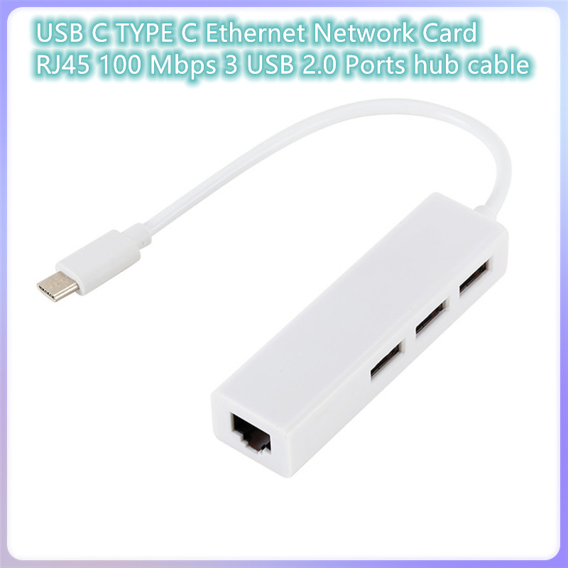 Elektronik Tip USB C Ethernet Ağ Kartı 3 Bağlantı Noktaları Yüksek Hızlı 2.0-RJ45 LAN HUB 10/100 Mbps Adaptör Adaptörü MacBook Cep Telefonu Dizüstü Bilgisayar Ücretsiz Sürücü