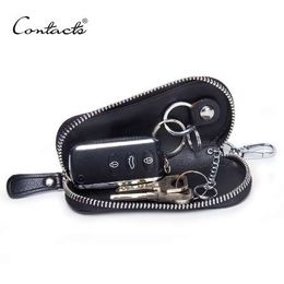 CONTACT'S sac à main en cuir véritable fermeture éclair porte-clés pour hommes solide porte-clés mâle clés de voiture sac hommes en peau de vache porte-clés