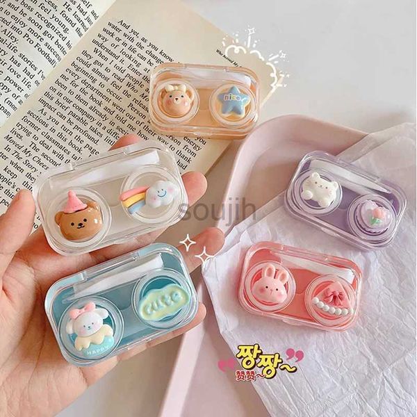 Contacts Lens Accessoires 1pcs Travel Cartoon Femmes Contact Contacteur Lense Container Coup Contacts Contacts Kit Kit Mignon Animal Couleur Contact Lenses Box D240426