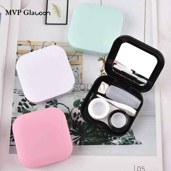 Contacts Lens Accessoires 4 Couleur Frosted Matte Texture Square Contact Contact Case Cosmetic Contact Partner Care Box Double Box Boîte de stockage portable D240426