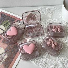 Contacte Lens Accessoires Contact Cas Case Pink Transparent Love Bow Contact Lens Case Girl Portable Beauty Pupil Rangement Boîte de rangement Voyage Contaiteur de soins oculaires D240426