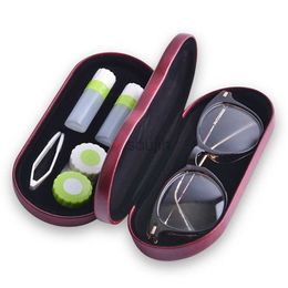 Contacter les accessoires d'objectif chaud!2 pouces à double couche Boîte de contacts Boîte de contact pour hommes pour hommes femmes créatives à double utilisation Boîte de lunettes en cuir D240426