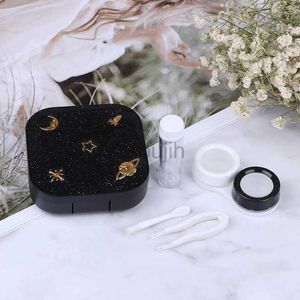 Contactez les accessoires de contacts portables Boîte de la boîte de lune Espace étoile noir avec miroir Contact Lens Case pour femmes Kit Holder Eyewear Accessaires D240426