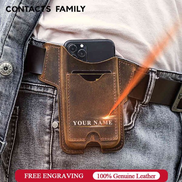 CONTACT'S FAMILY 100% cuir de vache 12 hommes téléphone portable boucle étui étui ceinture taille sac sac à main téléphone portefeuille