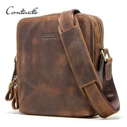 CONTACT'S Lederen heren Messenger Bag Vintage Schoudertassen voor 79 Ipad Mini Hoge Kwaliteit Mannelijke Crossbody 240117