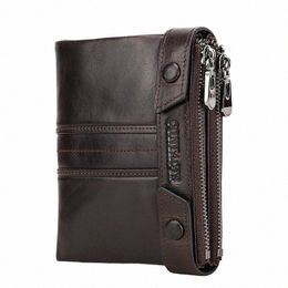 CONTACT's Genuine Leather Men Willet Double Zippers Design Purse Moni Mini Mini Billeteras de soporte de tarjetas Rfid Mey Bolsas masculinas R40F#