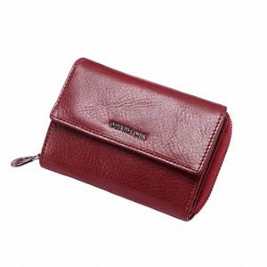 Portefeuille en cuir véritable de contact portefeuille courte portefeuille pour femmes porte-carte rouge petit hasp mey sac y0pi #