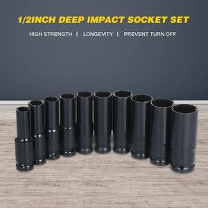 ContactDozen 1/2inch Drive Impact Hex Impact Siglets 10 pièces de socket profond tailles de carbone 1024 mm avec boîte de rangement dure