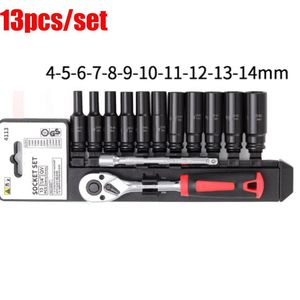 Contactdozen 13 stks/set 1/4 Inch Air Pneumatische Inbussleutel CRMO Ratelsleutel Hexagona Socket Adapter Auto Auto Vrachtwagen Reparatie Tools