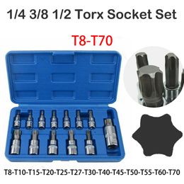 Contactdozen 13 pièces jeu de clés à douille à impact Torx T8T70 tête de clé pneumatique Kit de tournevis Torx universel outil d'atelier mécanique étoile hexagonale