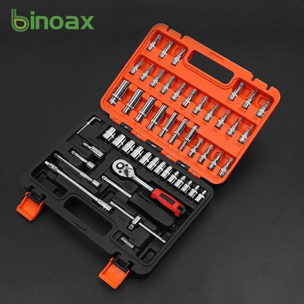 Contactdozen Binoax 46/53 pièces ensemble d'outils de réparation automobile clé à douille à cliquet combinaison de manchon multifonction outils mixtes avec boîte à outils en plastique