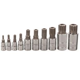 Contactdozen Professional 10 PCS XZN 12 -punts drievoudige vierkante spline bit socket set sabotermanje met case Automotive Tool Kit Hoge kwaliteit