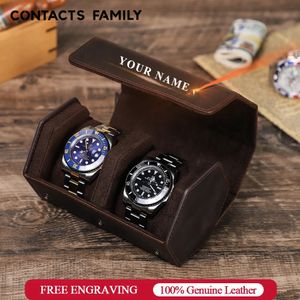 Contacten Familie Echte lederen horloge opslagcase draagbare reis horloge roll retro horloge cadeaubakje voor polshorloge -verpakking 240416