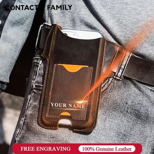 Contacten Familie Nubuck Leather Men Mobile Telefoon Loop Holster Case Belt Hook Taille voor iPhone 14 Pro Max 4.7/6.1/6.7 Pouch 240522