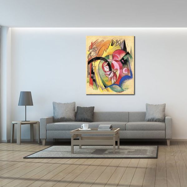 Art abstrait contemporain sur toile fleurs colorées formes abstraites Franz Marc texturé à la main peinture à l'huile décoration murale
