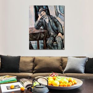 Art abstrait contemporain sur toile homme fumant une pipe Paul Cezanne texturé à la main peinture à l'huile décoration murale