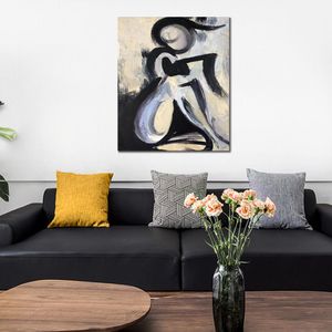 Arte abstracto contemporáneo sobre lienzo mujer blanco y negro texturizado pintura al óleo hecha a mano decoración de pared