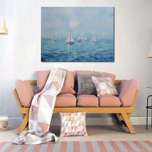 Pintura al óleo abstracta contemporánea sobre lienzo Barcos en arte de neblina Arte vibrante para decoración del hogar
