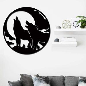 Hedendaagse Animal Metal Wall Art Tree Wolf Howling to the Moon Wall Hanging