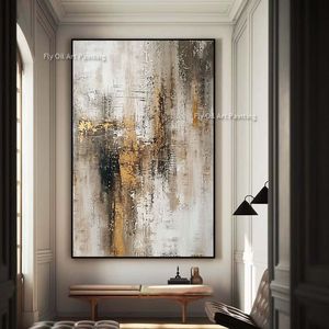 Eigentijdse kunst abstract canvas schilderen grijze gouden olie schilderij hand geschilderde gouden folie schilderijen grote muur kunst abstract wit schilderij voor woonkamer decor