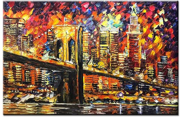 Arte contemporáneo Pintura al óleo abstracta para sala de estar New York Brooklyn Bridge Thick Textured Landscape Wall Decor Pictures Pintado a mano Sin marco