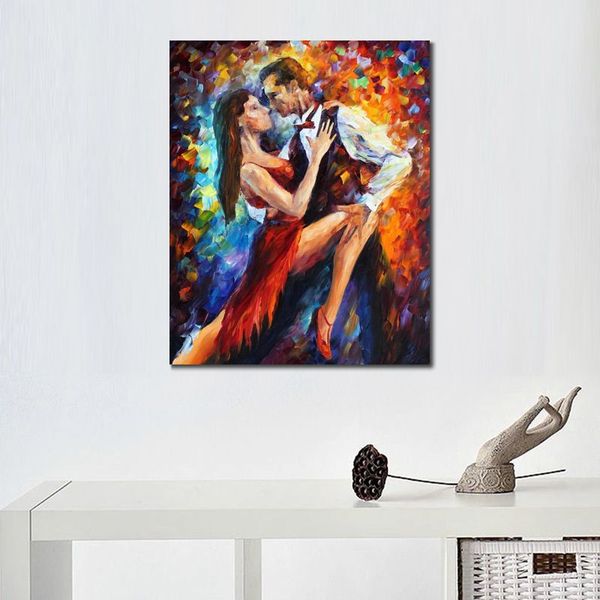 Lienzo contemporáneo, decoración para sala de estar, tango encantador, pintura al óleo pintada a mano, figurativa vibrante