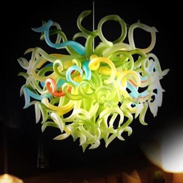 Lampes Lustres contemporains Éclairages Printemps Vert Art Plafonnier LED Lumières Lustre En Verre Soufflé À La Main Éclairage pour Restaurant