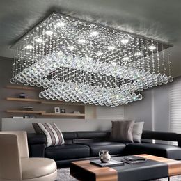 Hedendaagse kristallen kroonluchter licht K9 Crystal Rain drop rechthoek Plafondverlichtingsarmaturen Inbouw LED-verlichtingsarmatuur voor l235u