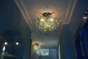 Hedendaagse kristallen kroonluchters voor woonkamer slaapkamer topkwaliteit groene schaduw lustres handgeblazen glazen plafond kroonluchter licht armatuur