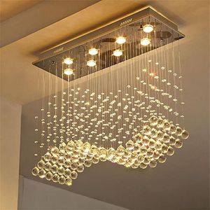 Lustre rectangulaire en cristal contemporain, éclairage de plafond en forme de goutte de pluie, luminaire de plafond, design ondulé, montage encastré pour salle à manger Roo218o