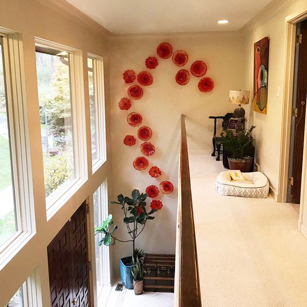 Lampe contemporaine soufflée à la main, plaques d'art en verre de couleur rouge montées sur un mur décoratif pour la maison, 20 à 35CM